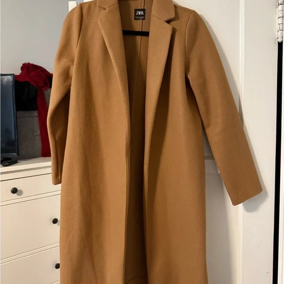 Zara Camel Brown Long Open-Front Trench Coat - Picture 4 of 6